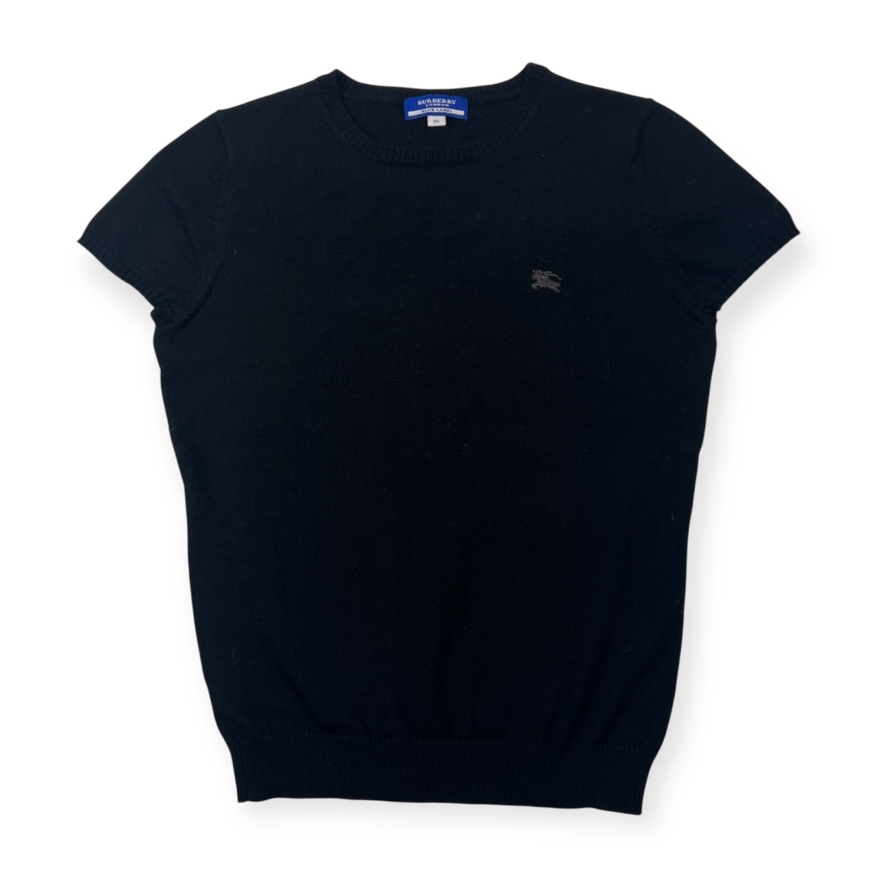90s BURBERRY  BLUE LABEL バーバリー ブルーレーベル 半袖 ウール ニット セーター 38/ブラック レディース