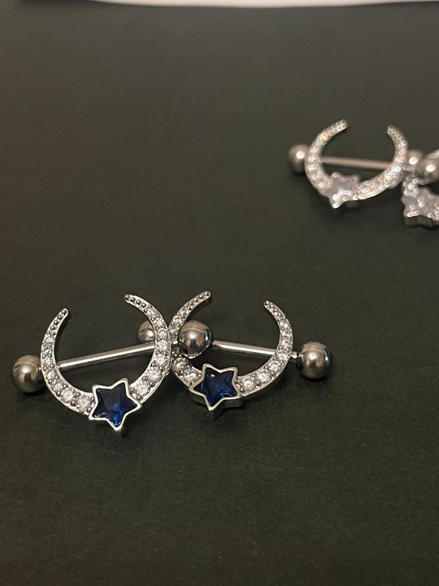 クリスマス　コスプレカップルピアス 286：ニップルピアス 月 星 ムーン スター ジルコン ステンレス
