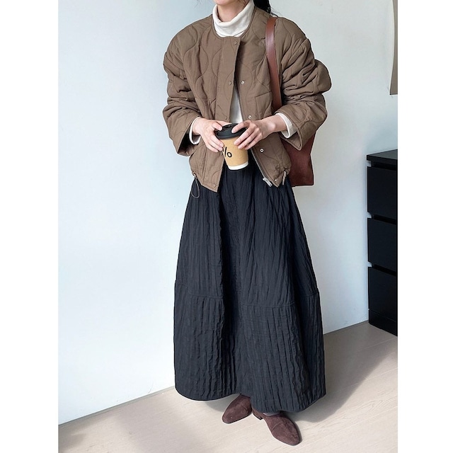 シャーリング ロングフレアスカート ブラック SK00279