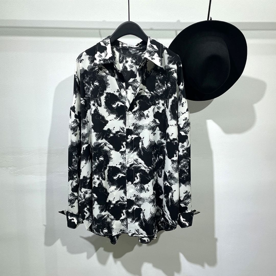 Ink painting print long-sleeved shirt