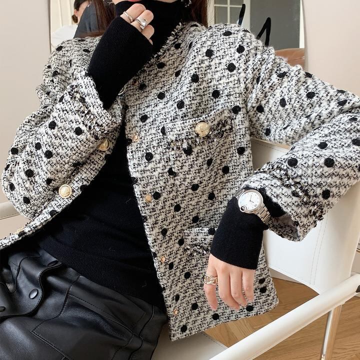 再入荷】ドット柄ツイードダブルポケットジャケット | ROSE AURA