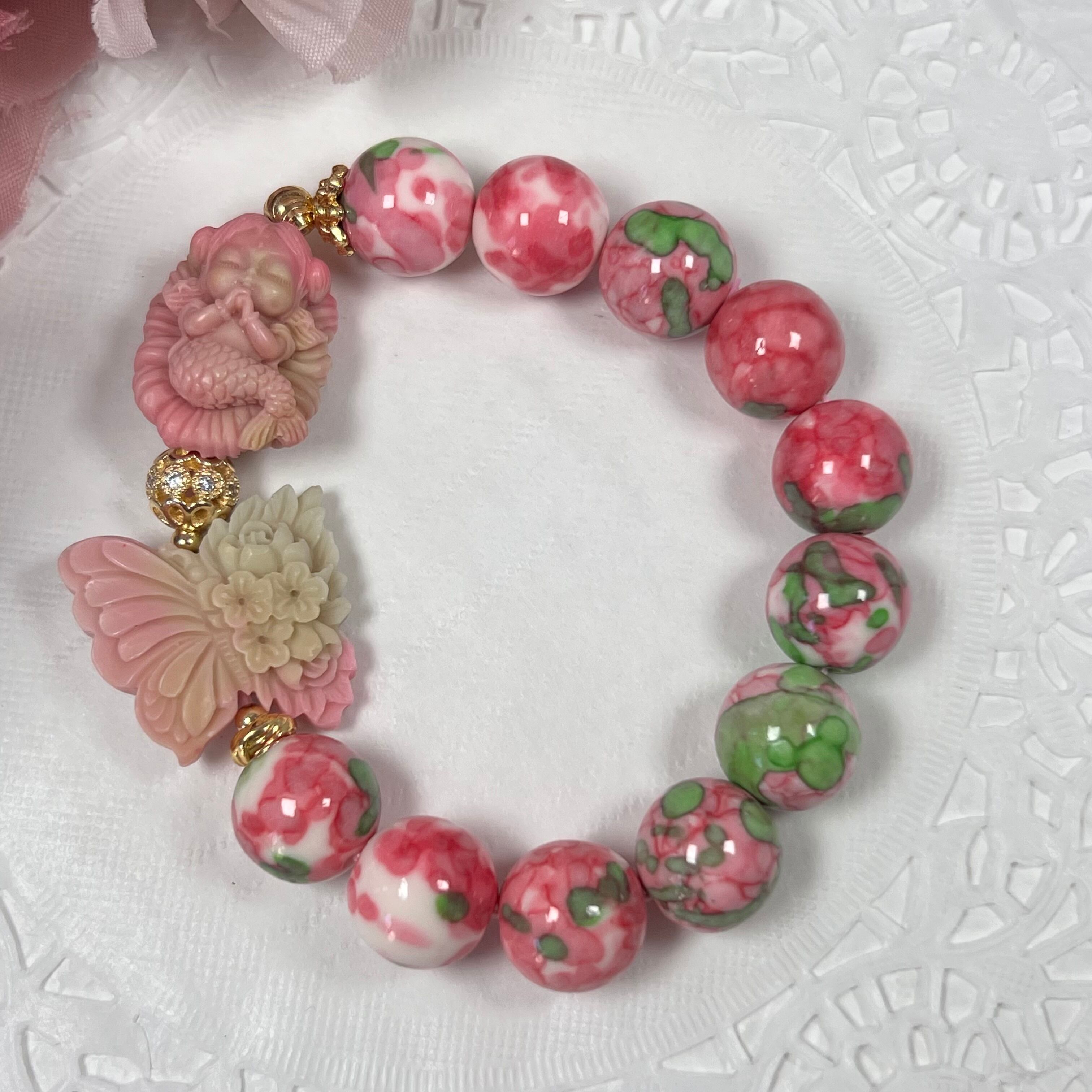 【塩源瑪瑙 人魚 蝶々 ブレスレット】❤︎送料無料❤︎天然石 パワーストーン