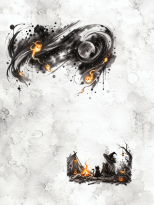 Halloween Witch | 5400×7200px・600dpi・約50MB 高解像度PNG｜Digital Download Ink Wash Digital Art【デジタルダウンロード】夜空シリーズアート