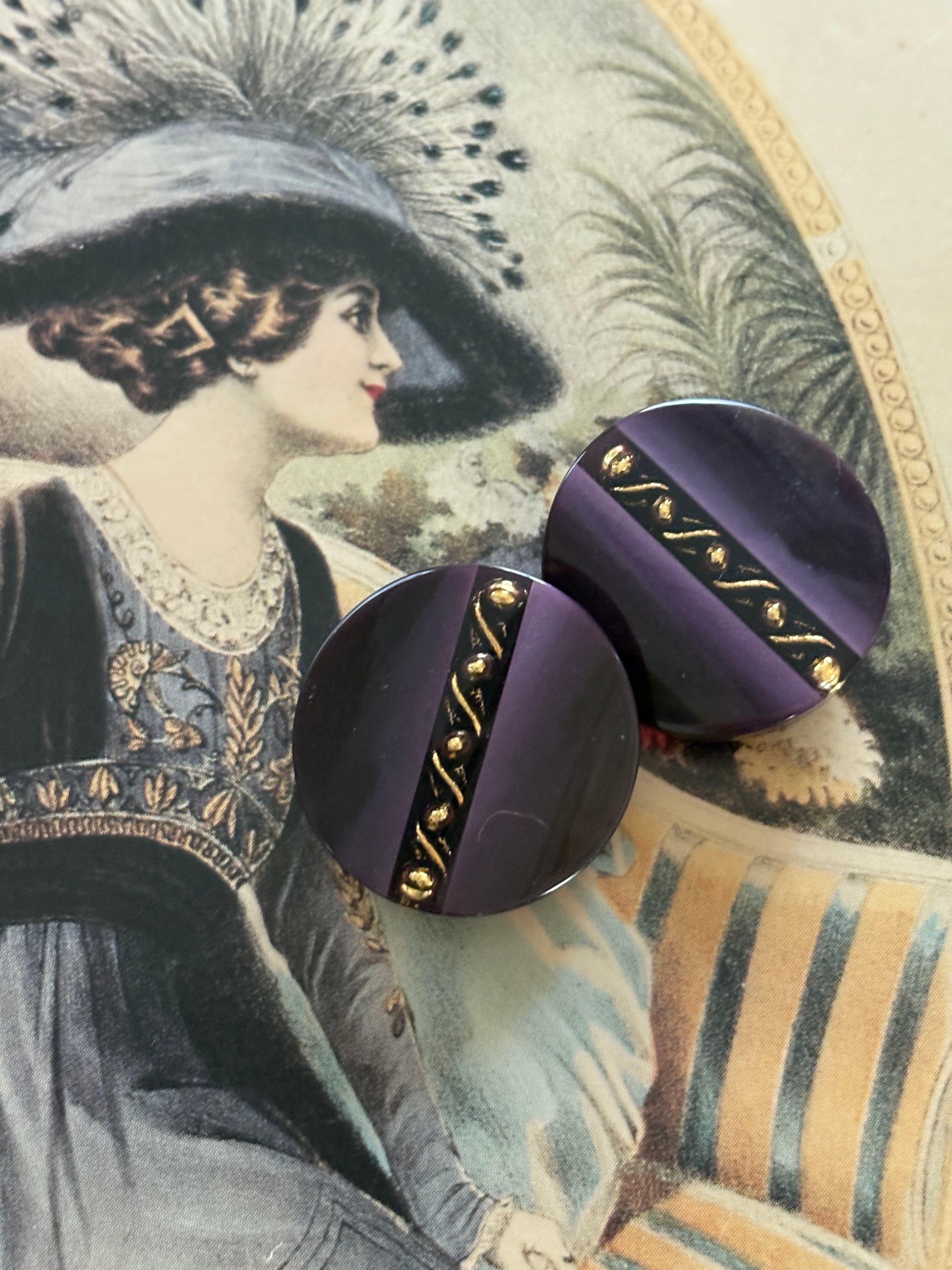 Japanese Vintage ヴィンテージボタン パープル×ゴールド 22mm アクセサリーパーツ 装飾材 カルトナージュ