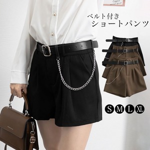 ショートパンツ レディース 春夏秋 韓国 ベルト付き おしゃれ 大人 かわいい きれいめ ハイウエスト チェーン Aライン 大人可愛い 大人女子