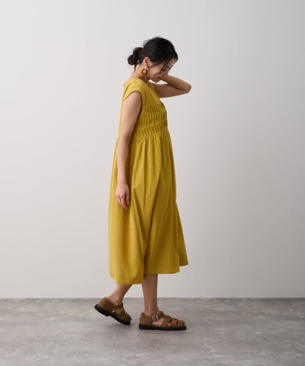 No.24019 ピンタックノースリーブワンピース Yellow | エルキカク