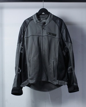 【Caka BLACK】“Harley-Davidson” Leather Switching Vintage  Mesh Racing Jacket