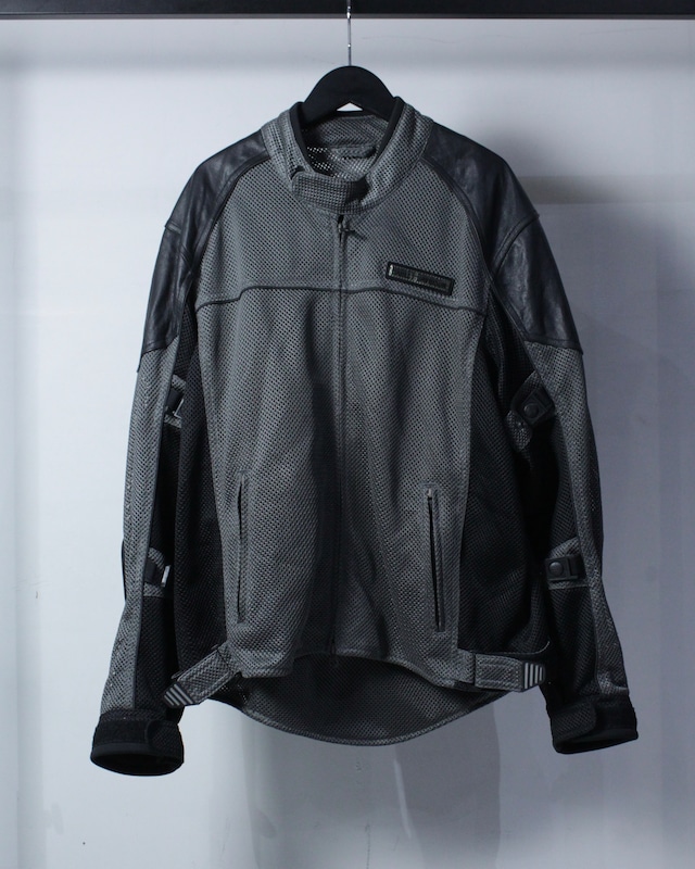 【Caka BLACK】“Harley-Davidson” Leather Switching Vintage  Mesh Racing Jacket