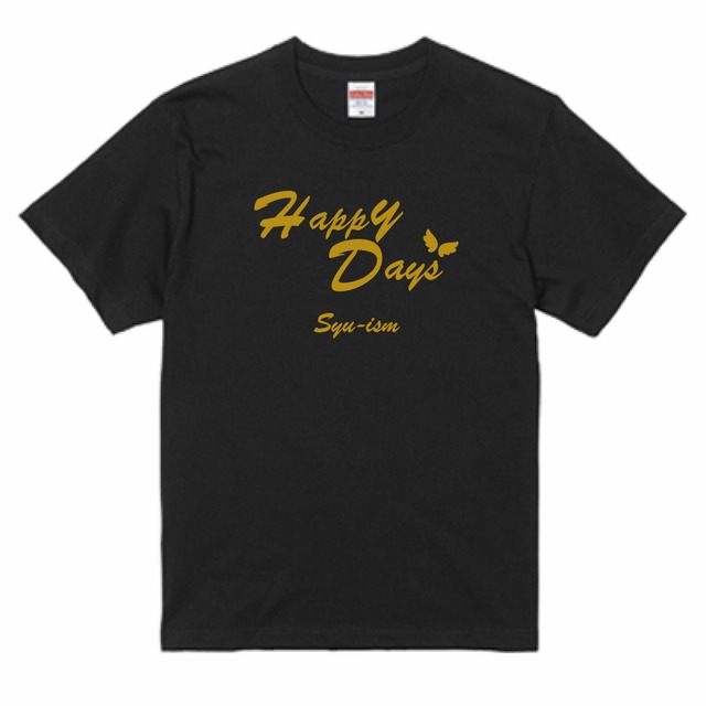 HappyDay　ロゴ入りTシャツ　ブラック　男女兼用