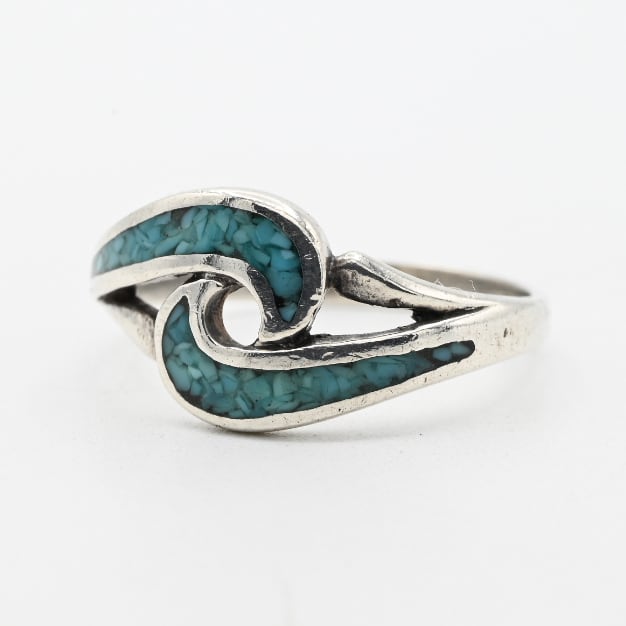 Crushed Turquoise Inlay Swirl Design Ring #10.5 / USA