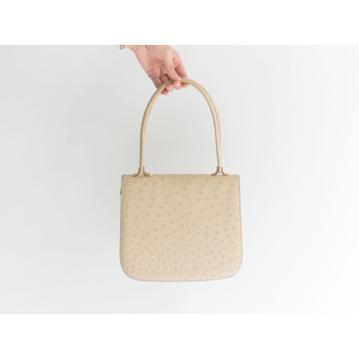 【MADE IN FRANCE】Avril Morio Ostrich leather handbag（フランス製 アヴリルモリオ オーストリッチ ハンドバッグ ）11d