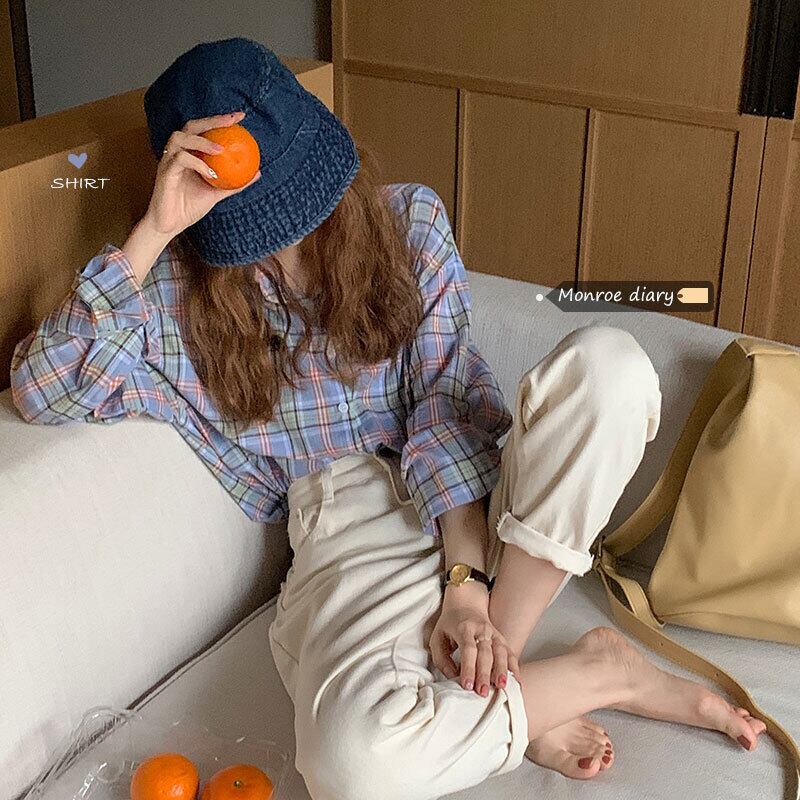 スタイルルーズ格子柄シャツ サマー薄手 ロング 夏物 モンロー9733987368