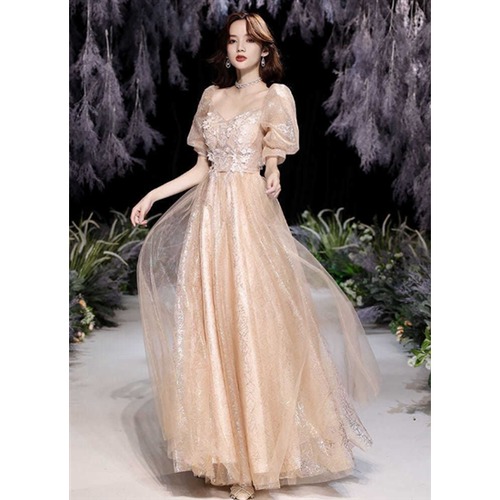 演奏会ドレス ロングドレス 大きいサイズ 2XL 3XL 小さいサイズ 半袖 チュチュスカート ハイウエスト 花柄 ロングスカート エレガント ランタンスリーブ 体型カバー 演奏会ドレス Aライン