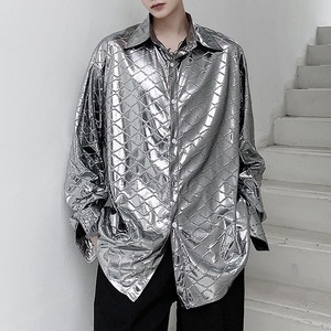 【Men】DIAMOND PATTERN SHINING SILVER SHIRT 1color S-545