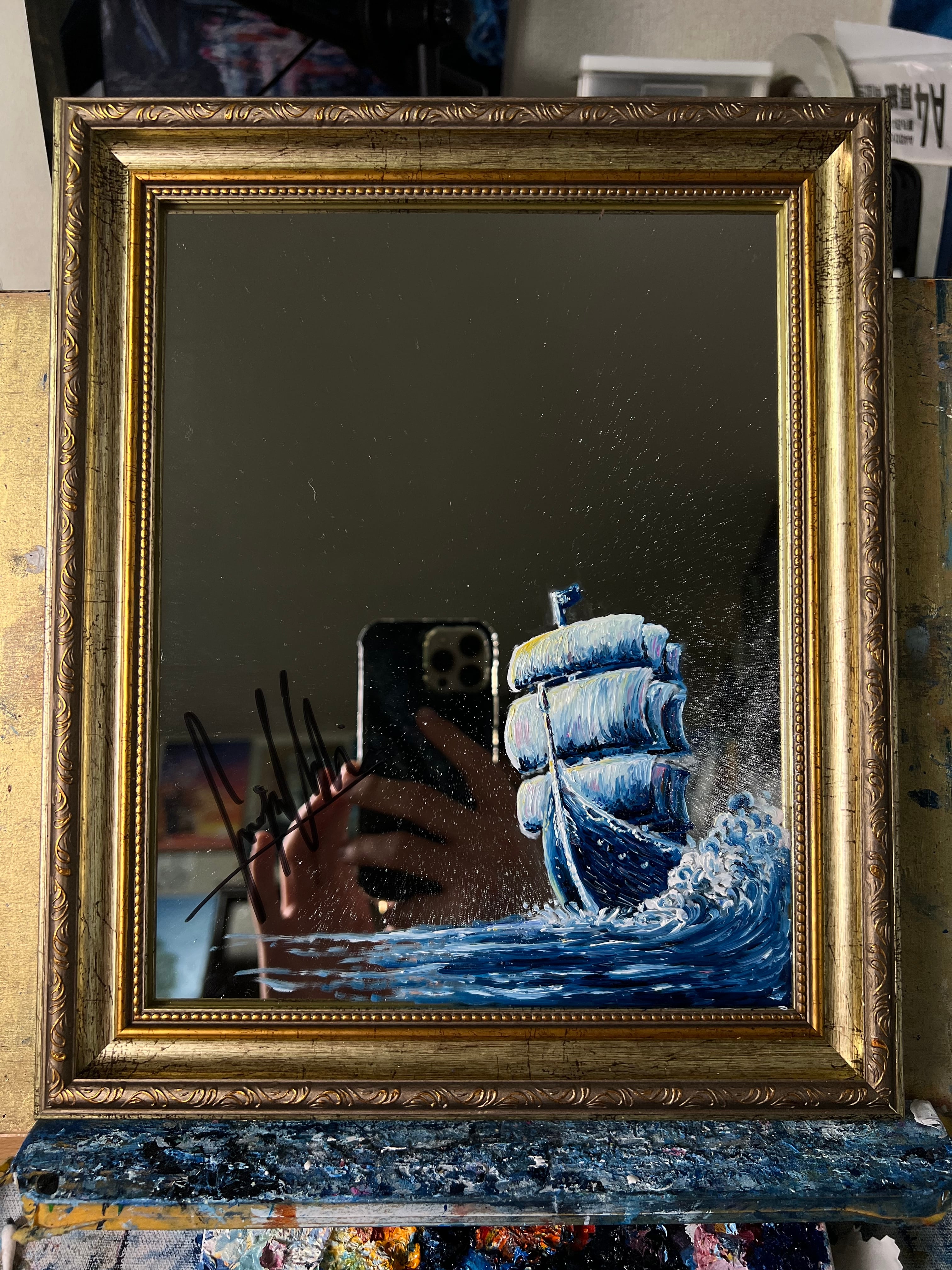 鏡の海を渡る帆船 | ペイント聖矢アートショップ