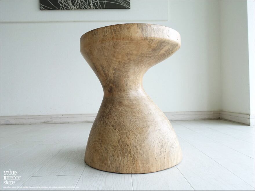 無垢材 スツールHour01 イス 椅子 サイドテーブル 花台 木製スツール ナチュラル モンキーポッド総無垢材 丸太 削り出し 重さ17kg