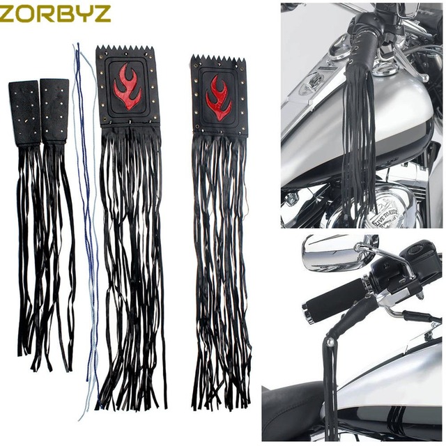 Zorbyzオートバイ黒炎フェイクレザーグリップレバーカバフリンジ吹流しタッセル