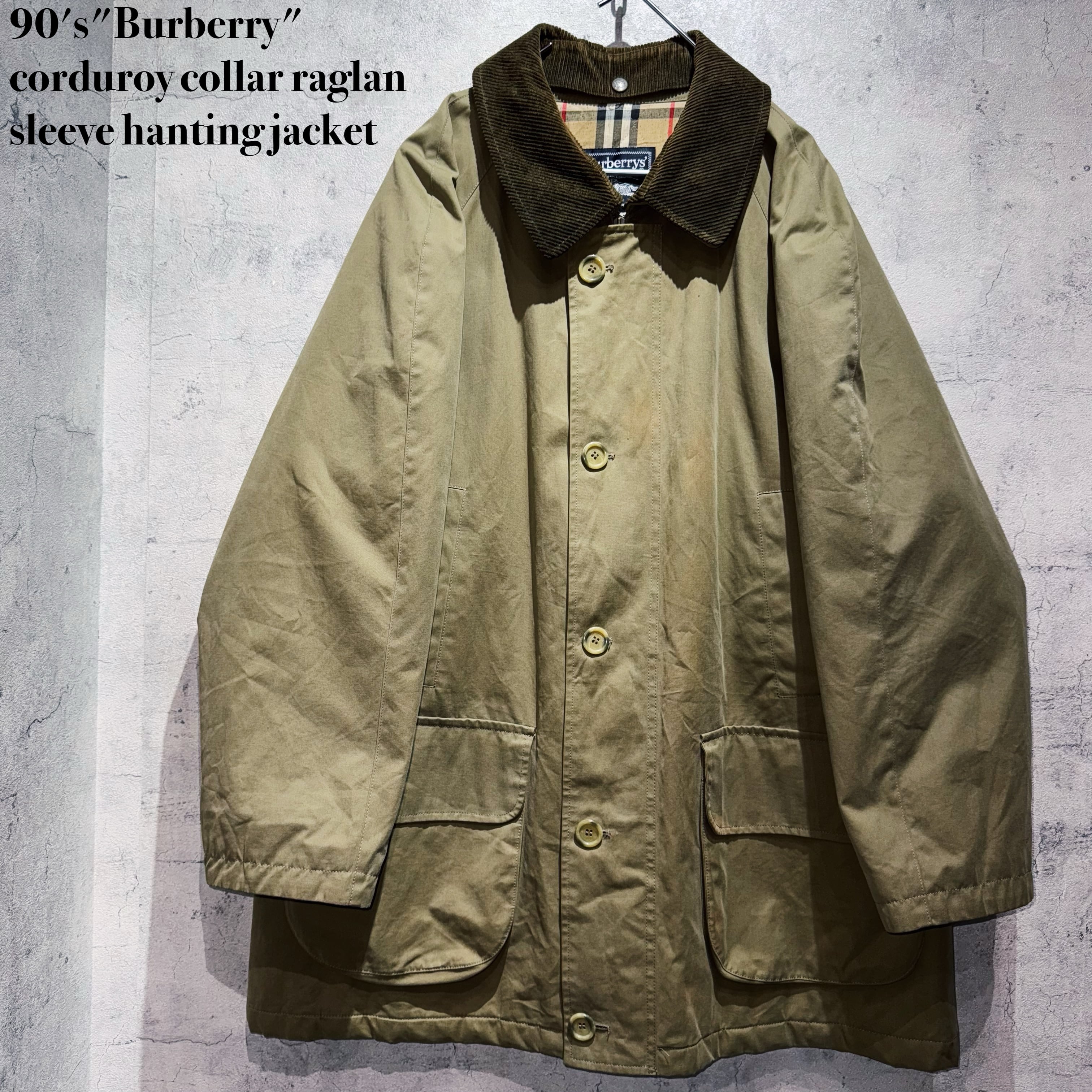 90's"Burberry"corduroy collar raglan sleeve hanting jacket