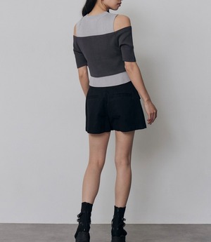 Off Shoulder Cardigan Docking Knit / GRAY