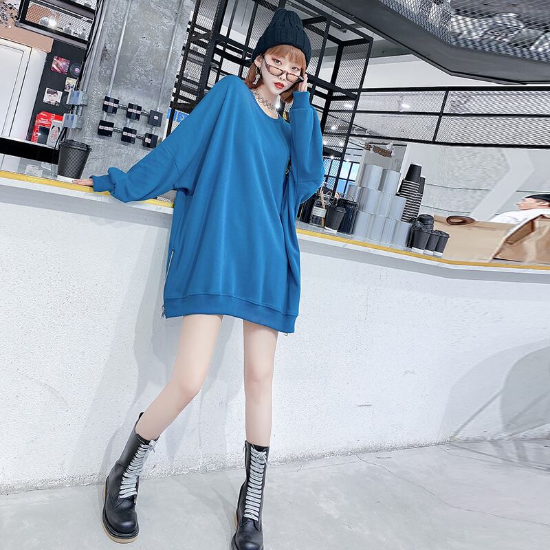 オータムジッパーセーター Tシャツ トップス ロング 大きめサイズ 秋物 ミックスインファッション80484931754