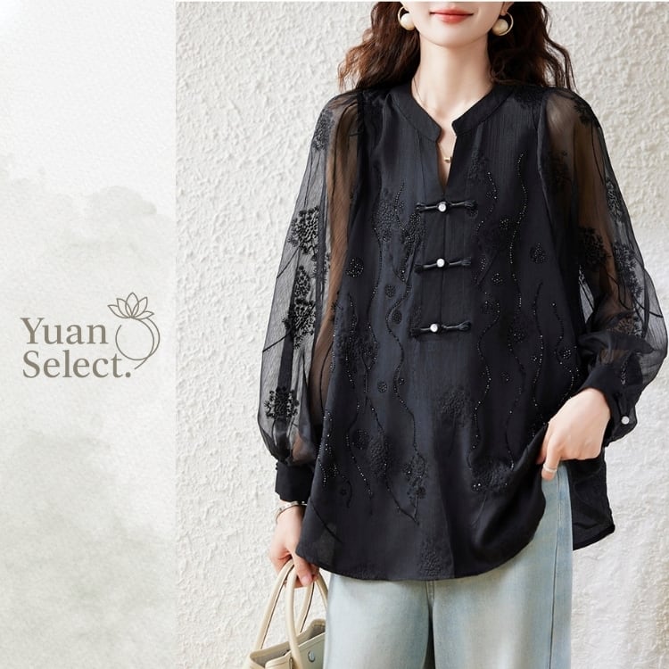 シースルー刺繍チャイナブラウス　YS00073