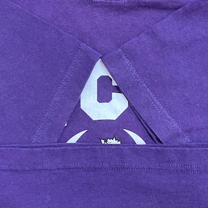 【PROEDGE】TCU カレッジ ロゴ プリントTシャツ テキサスクリスチャン大学 Horned Frogs football フットボール パープル L 半袖 us古着