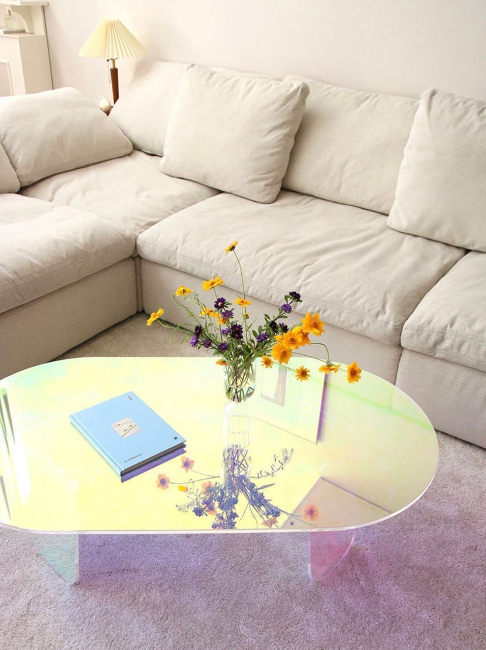 オーロラ ホログラム 韓国風アクリル円形ミニサイドテーブル 取付無料！オーロラ ホログラム 韓国風アクリル円形ミニサイド