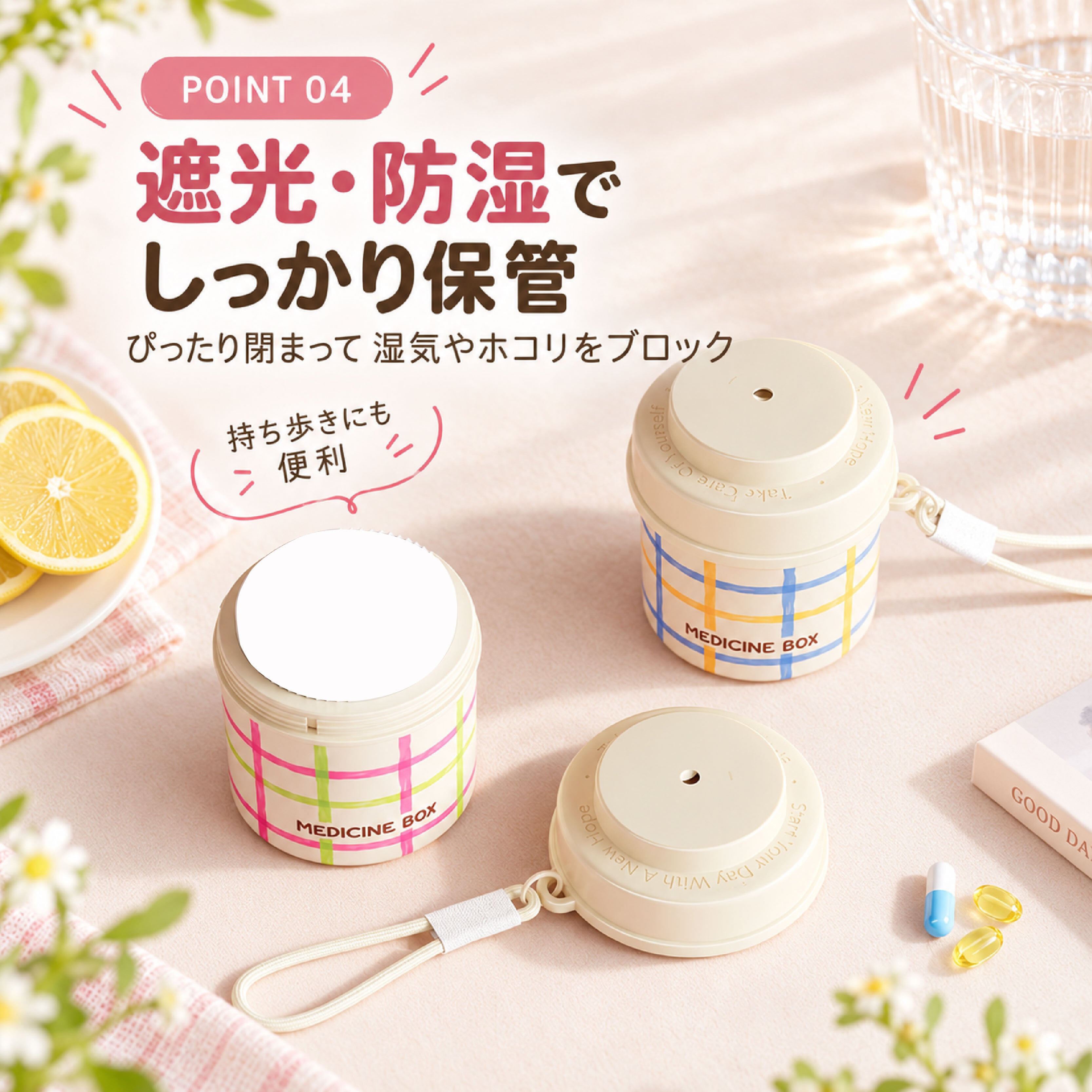HY 1192 .携帯用ピルケース 回転式 薬ケース 小分け収納 ミニ薬箱