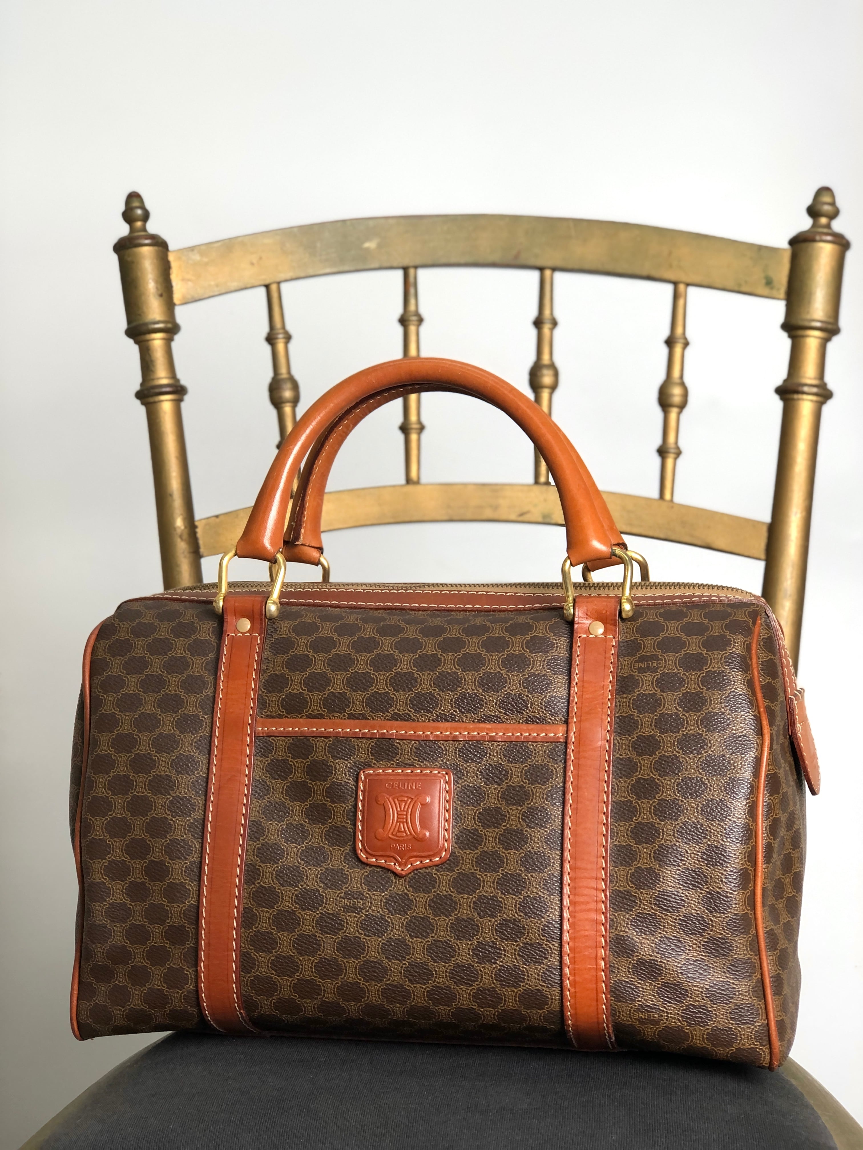 CELINE セリーヌ マカダム ハンドバッグ ブラウン ブラゾン PVC レザー  