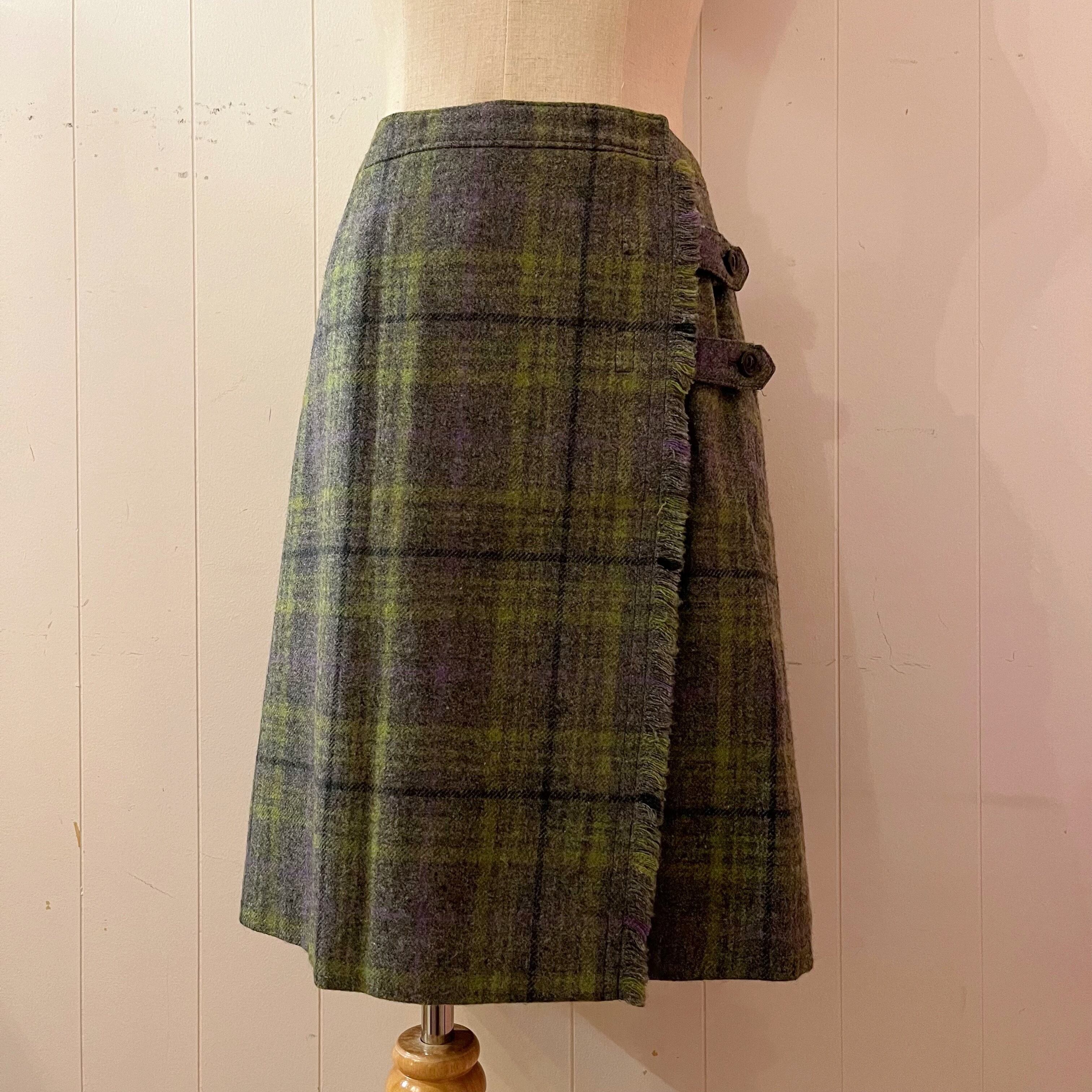 light green check wrap skirt