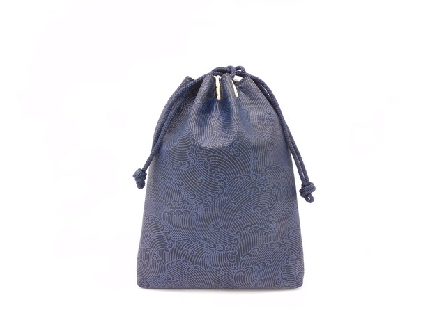 合切袋(中)黒/紺 縦波柄