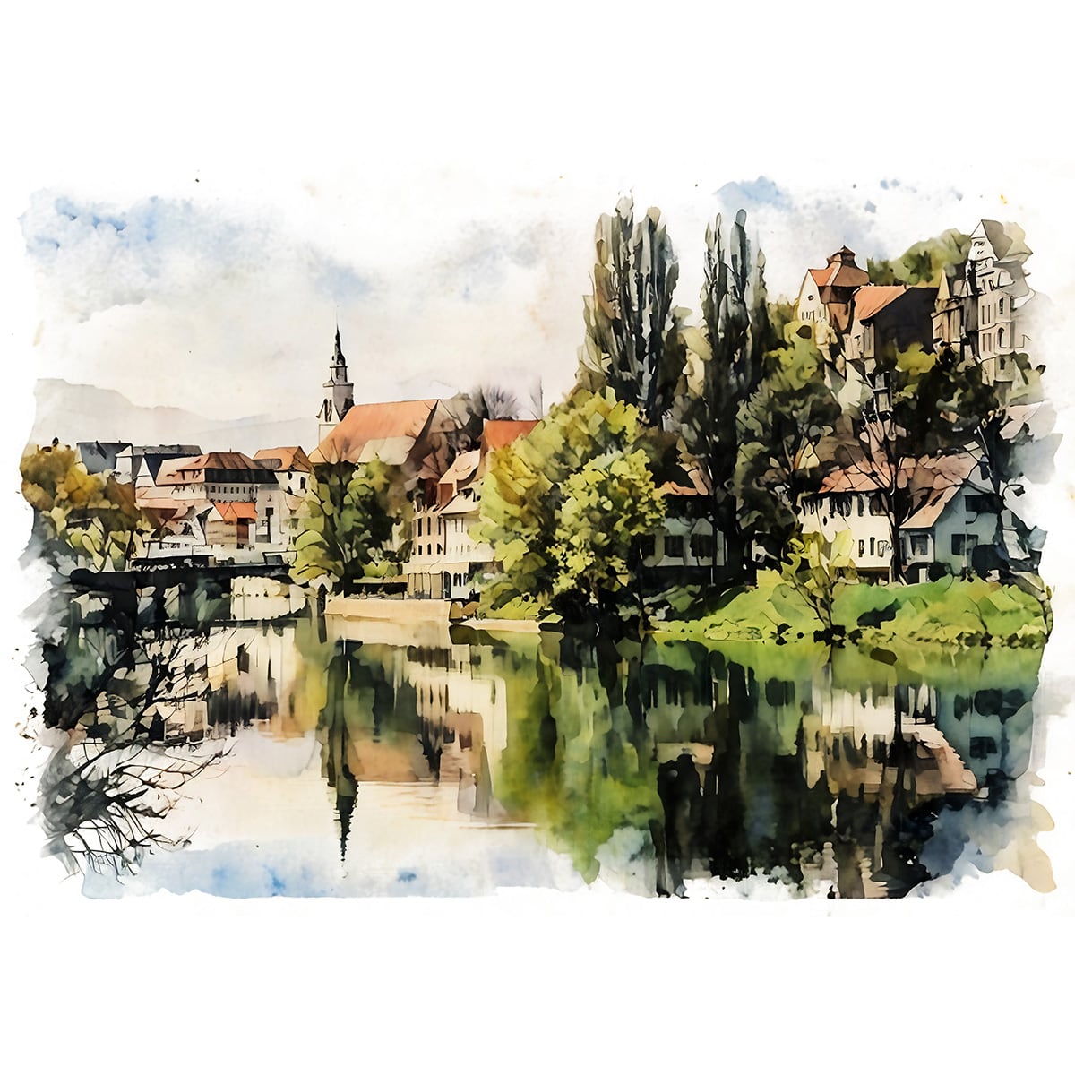 絵画 ドイツ 風景画(街並み) テュービンゲン インテリアアート額付き