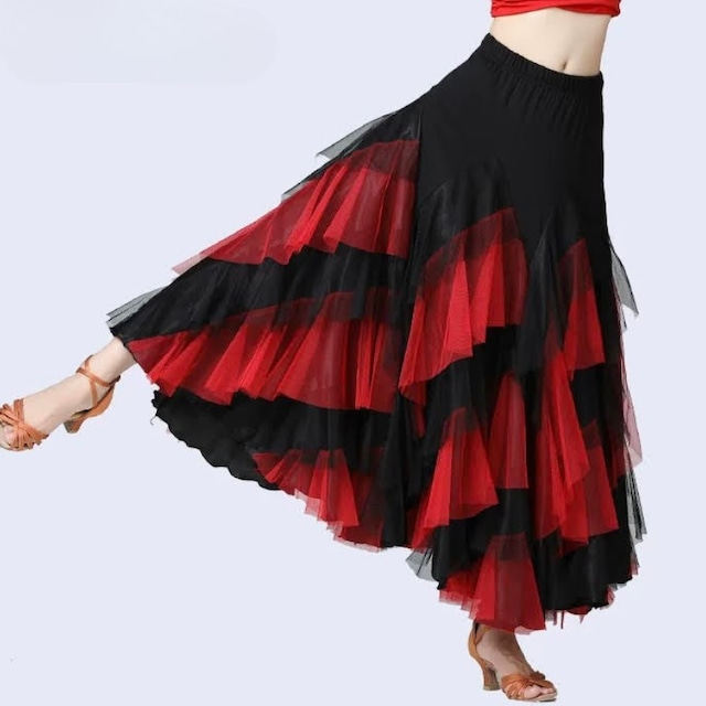 ハイウエスト ティアードチュール ボリューム ダンススカート 6col D00625