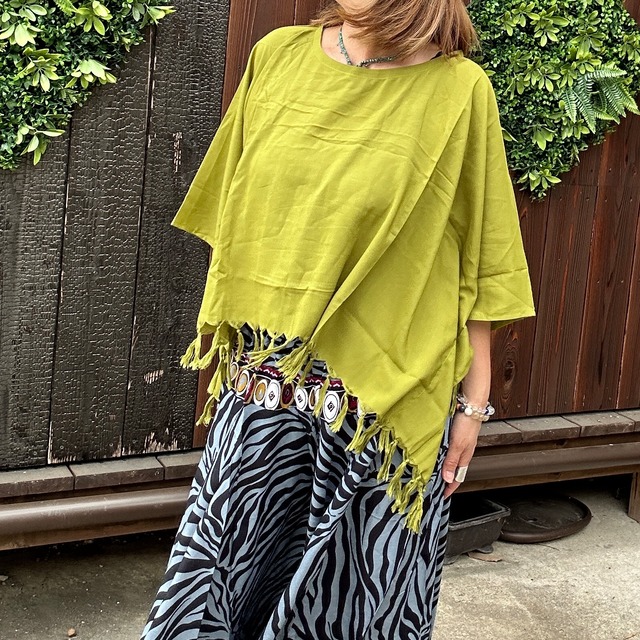 レーヨンフリンジポンチョ