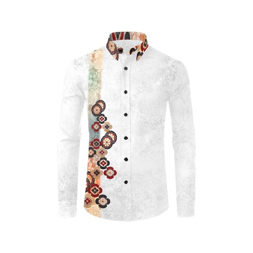 家紋装飾　白　ユニセックスサイズ長袖シャツ