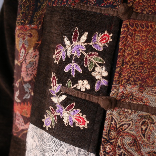 "刺繍" multi fabric switching pattern box silhouette china shirt jacket