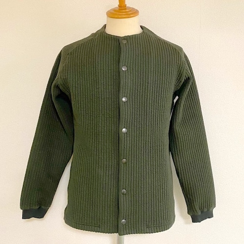 「尾州」Stripe Quilt No-Collar Snap Jacket　Olive