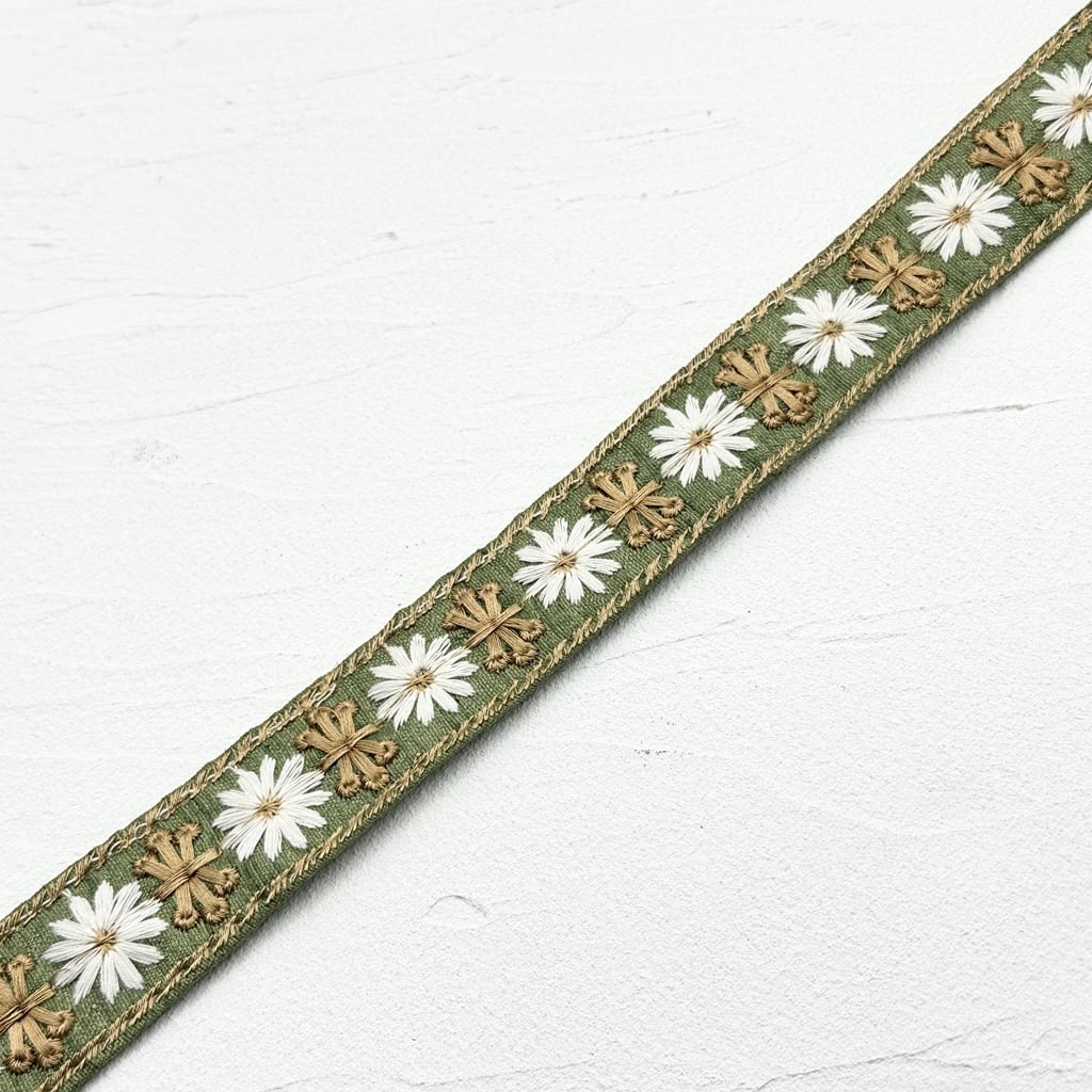 デイジークロス NEWタイプ [グリーン]インド刺繍リボン 2584 | インド