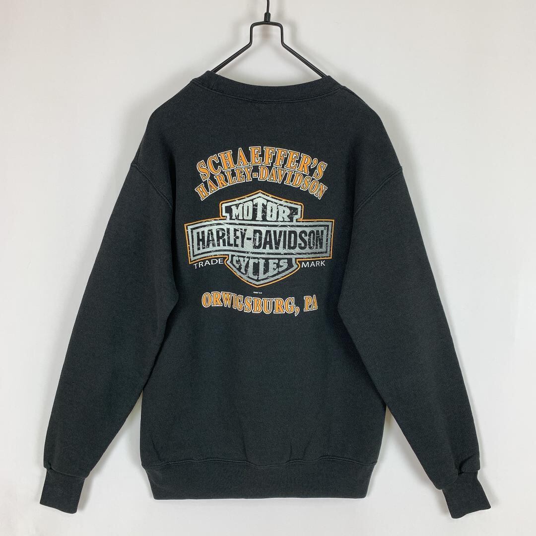 ハーレーダビッドソン スウェット プリント S 黒 ブラック 鷲 古着