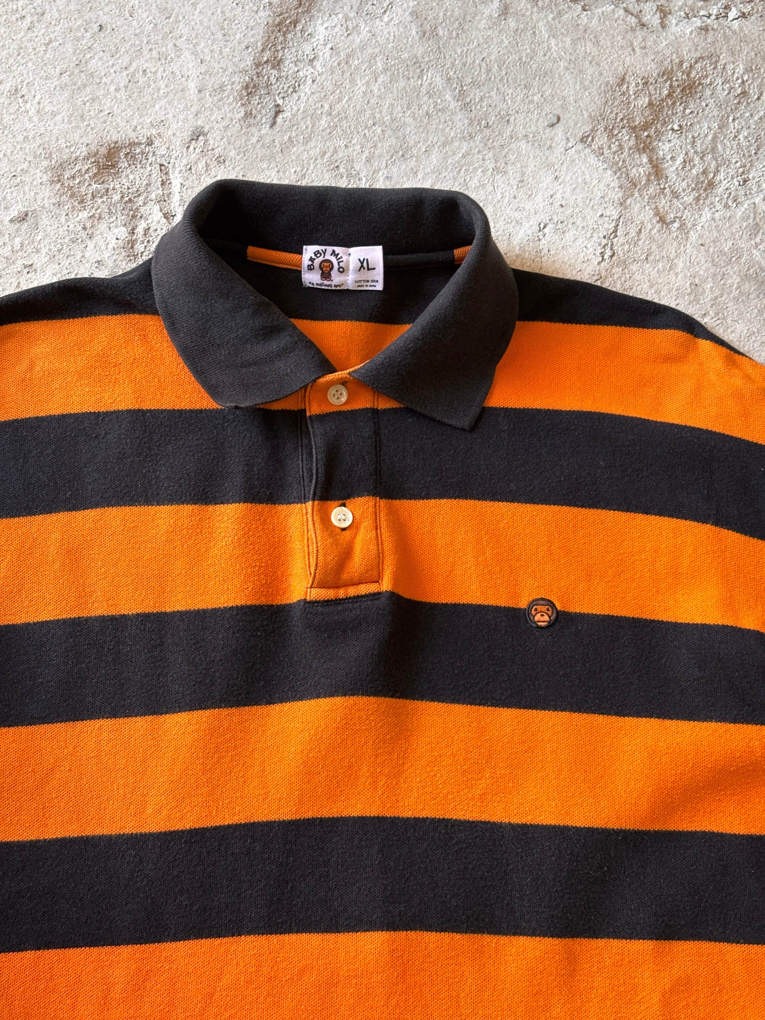 【A BATHING APE / BABY MILO レア 総柄ポロシャツ L】 00s A BATHING APE/BABY MILO Polo Shirt/XL/ボーダ－柄ポロシャツ