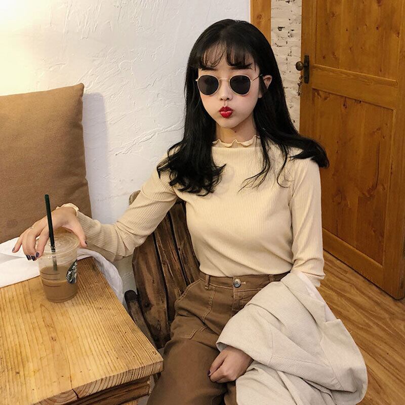 スプリングジャケット ストライプスリムTシャツ シャツ ソリッド カラー ロング 春物 ソリッドカラー 萌量不足19414896478