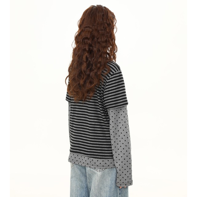 dot sleeve layered border long tee　ドットスリーブレイヤードボーダーロンティー　J1692