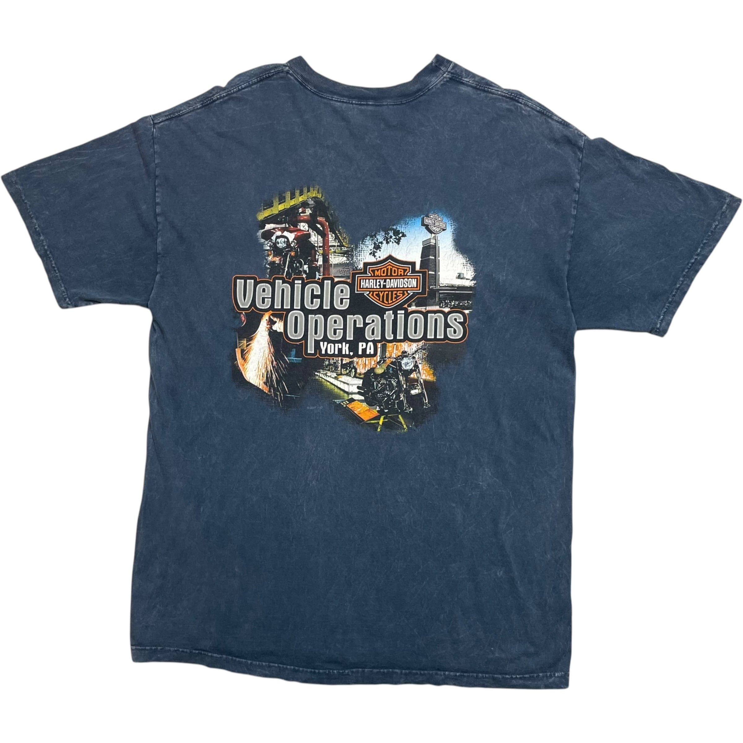 《XL》Harley-Davidson ハーレーダビッドソン Tシャツ 両面プリント バイクプリント フェード ネイビー USA製 no.10367