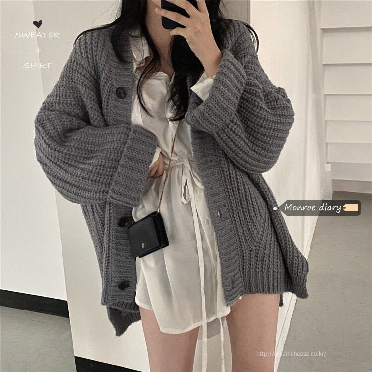 スタイルニットカーディガンオータムウィンターセーター ジャケット ルーズトップス ロング 秋物 冬物 モンロー91752325366