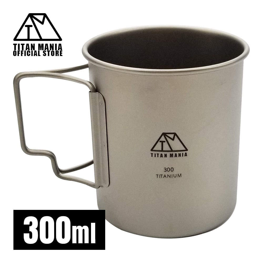 コーヒーカップ 300ml チタン製 折り畳みハンドル付き 超軽量 頑丈 直