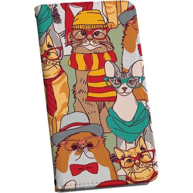 iphone7 ケース カバー 手帳 スマコレ 手帳型 レザー 手帳タイプ 革 スマホケース スマホカバー 010405 動物 猫 めがね 85