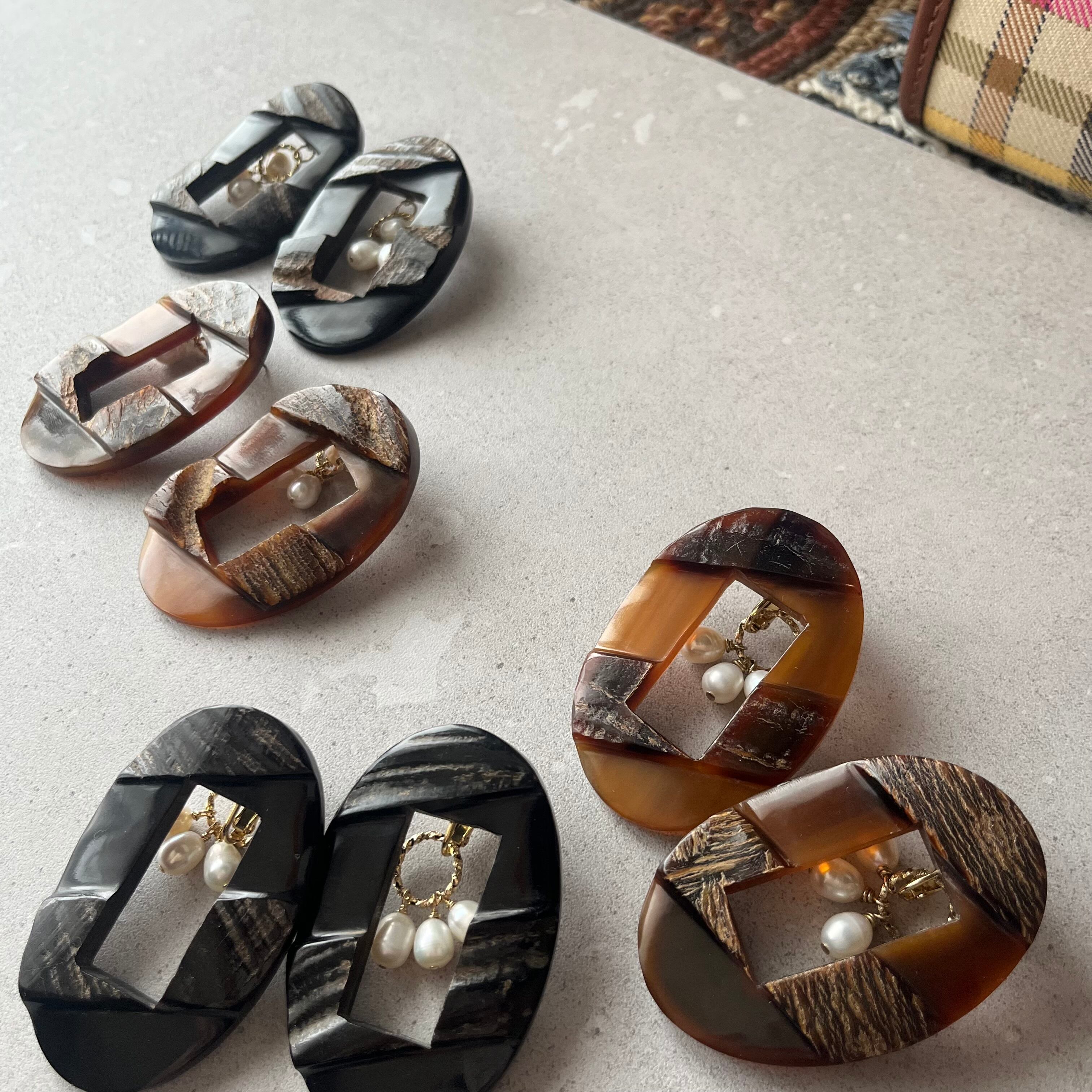 ローマングラスのアシンメトリーピアス(イヤリング) | Emizoku by Eg