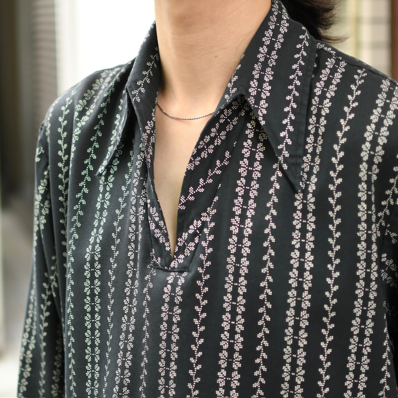 70's botanical stripe pattern pullover shirt
