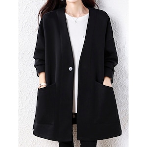 ノーカラーVネックミドルジャケット【L-3XL】　RA3112