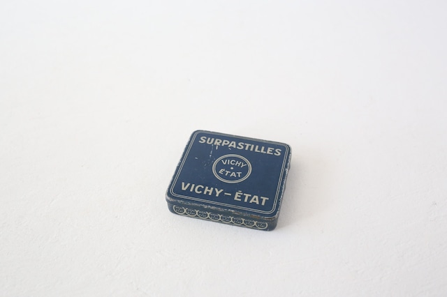 フランス アンティーク ヴィンテージ VICHY ETAT 缶 ネイビー 四角小 N-05166